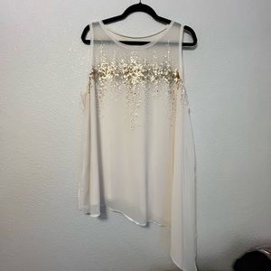 Lane Bryant sleeveless blouse, asymmetric hem with gold sequins